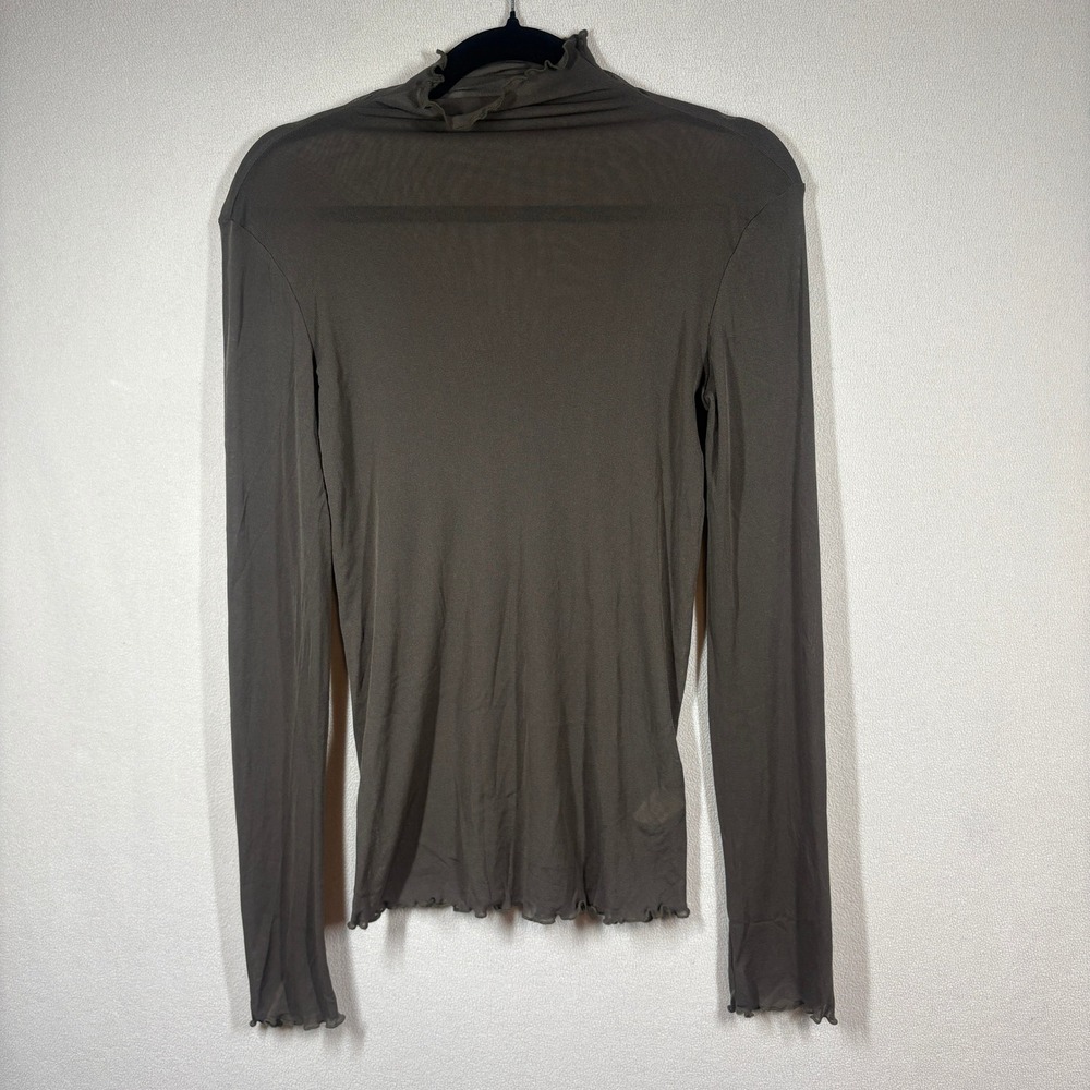 Hem & Thread Womens Fairy Grunge Sheer Mesh Mock Neck Lettuce Edge Top Med Brown